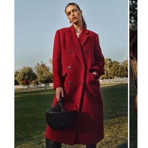 Reformation Lucas Red Wool Long Pea Coat Double Button Women's Size Medium